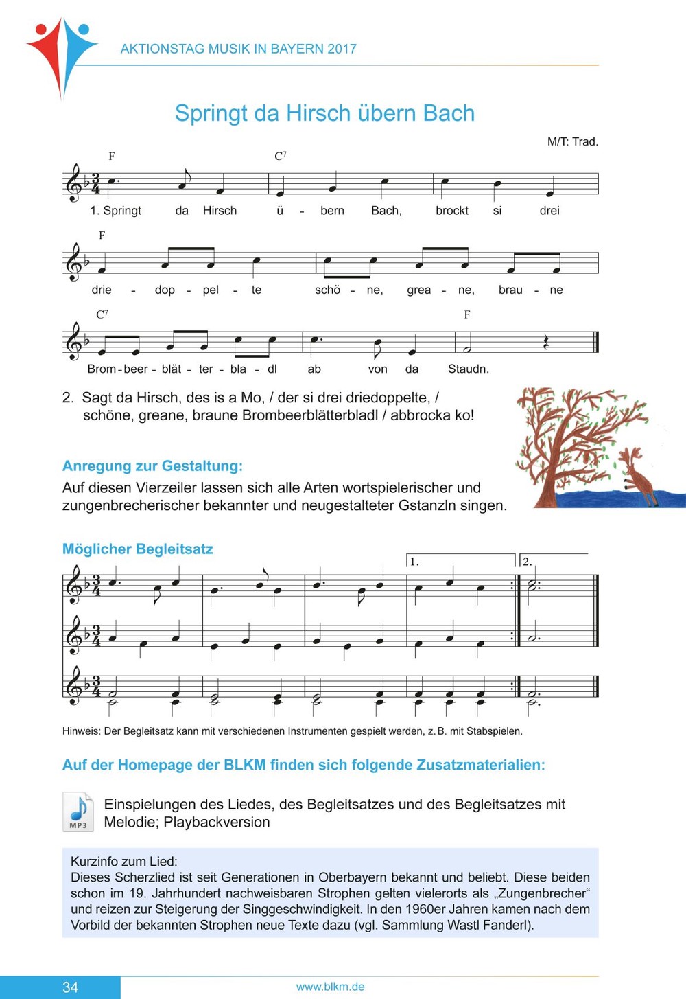 Springt Da Hirsch übern Bach Text